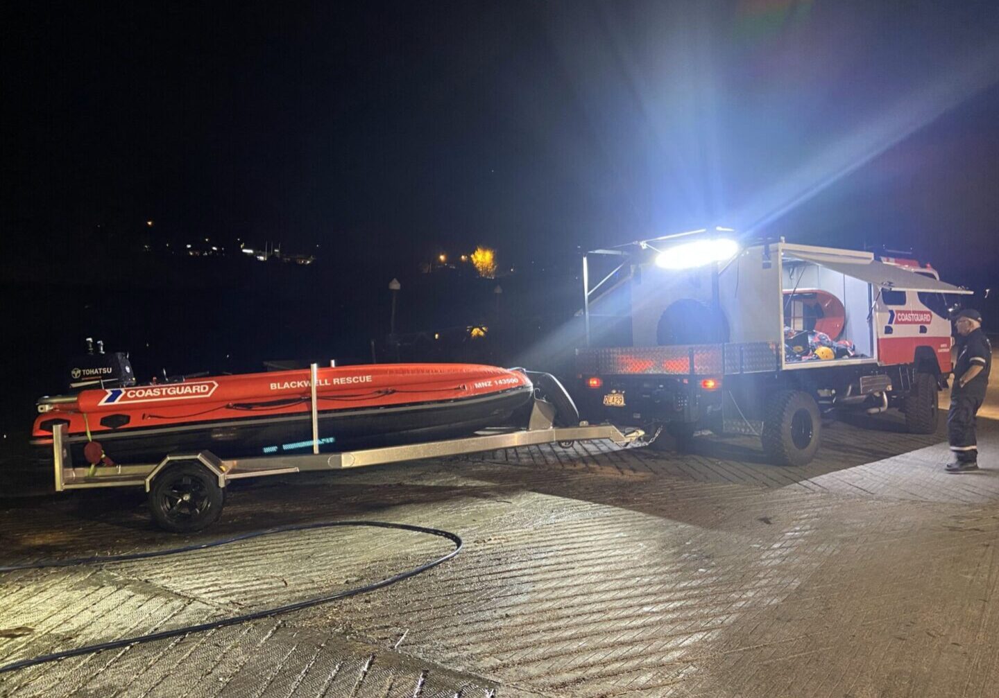 A boat is being towed by a truck.